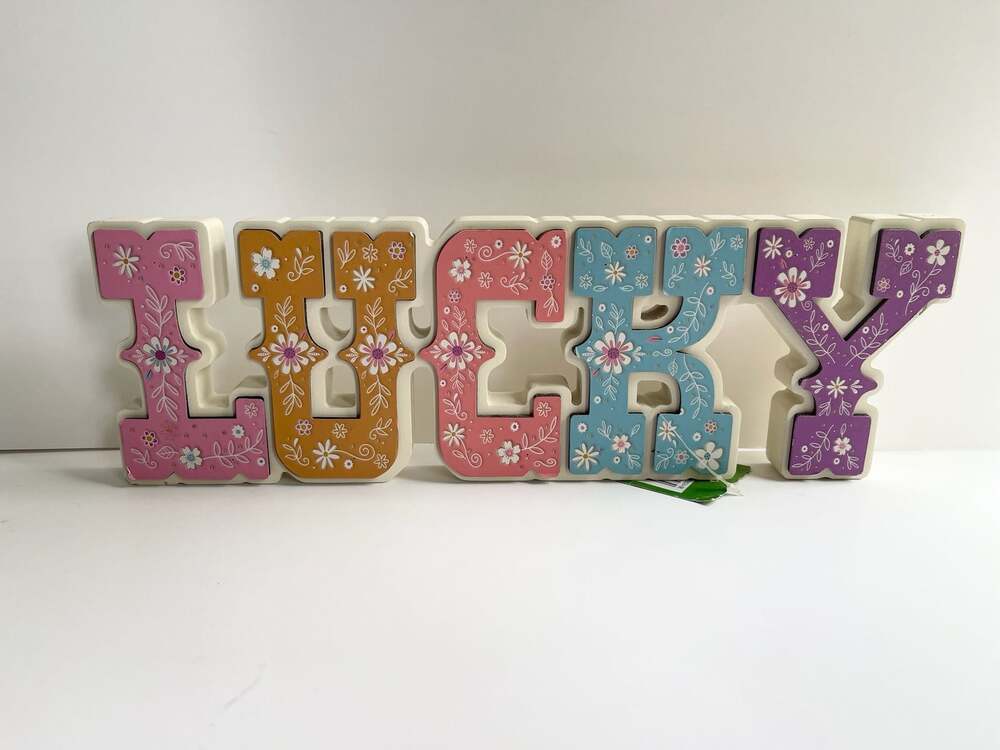 Ashland LUCKY Floral Word Art Block Sign Decor